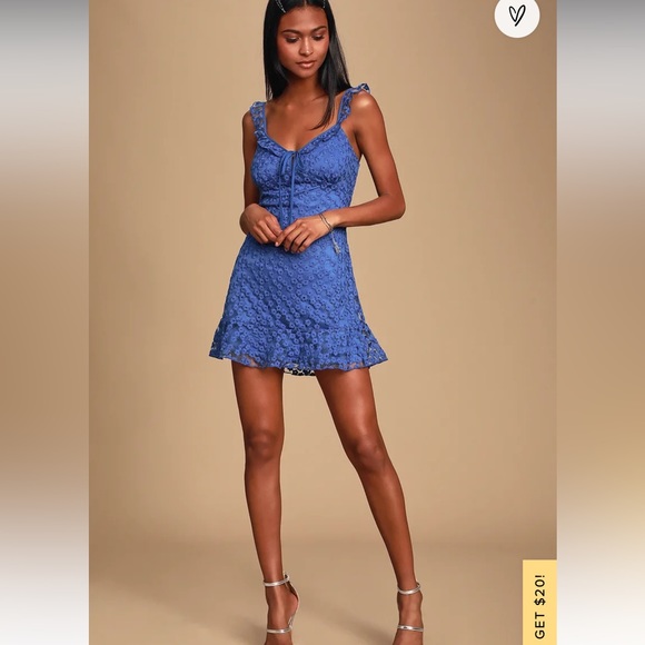 NWT Lulu’s Charmaine Royal Blue Embroidered Mini Dress Size M - Picture 2 of 15
